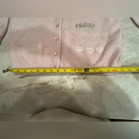 Vintage Italian Angora Wool Cardigan Pink “Comme Les Fleurs” Embroidered Hearts - Picture 4 of 10
